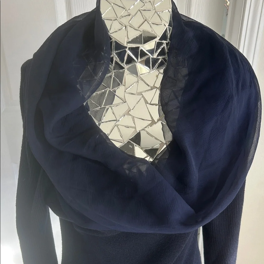 Vintage YSL Yves Saint Laurent Navy Long Sleeve Silk and Lambs Wool Dress Sz 42